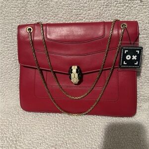 Bulgari Red Shoulder Bag with Gold Chain